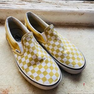 Yellow checkered slip on vans